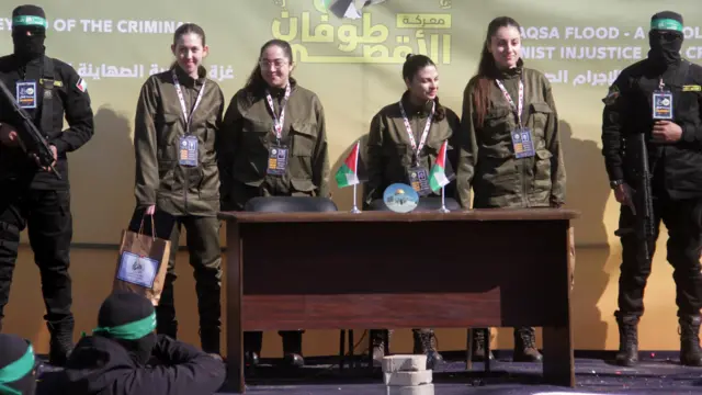 Four Israeli hostages on stage