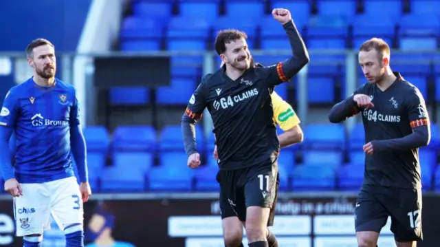 Andy Halliday celebrates after scoring for Motherwell against St Johnstone