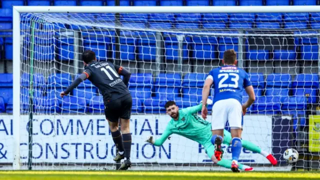 Andy Halliday scores a penalty for Motherwell against St Johnstone