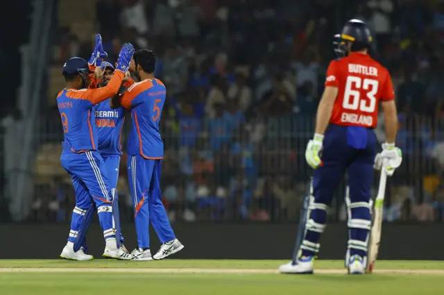 India celebrate a wicket