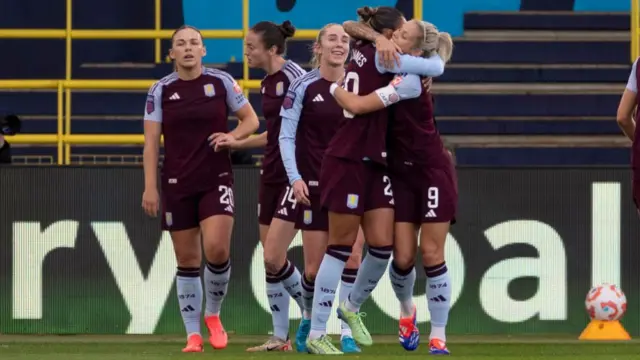 Gabi Nunes of Aston Villa celebrates her goal with teammates