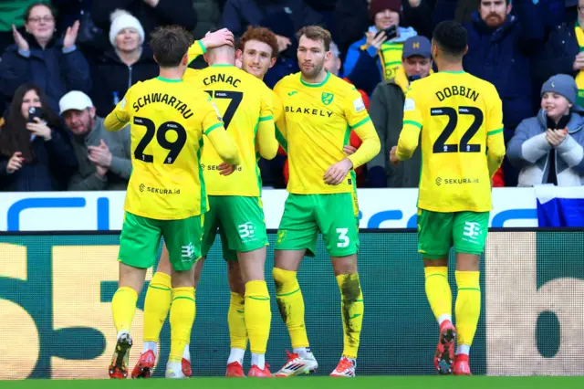 Josh Sargent of Norwich City celebrates scoring their second goal