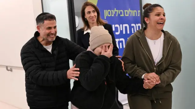 Released Israeli hostage, Daniella Gilboa, a soldier who was seized from her army base in southern Israel during the deadly October 7 2023 attack by Hamas, is reunited with loved ones