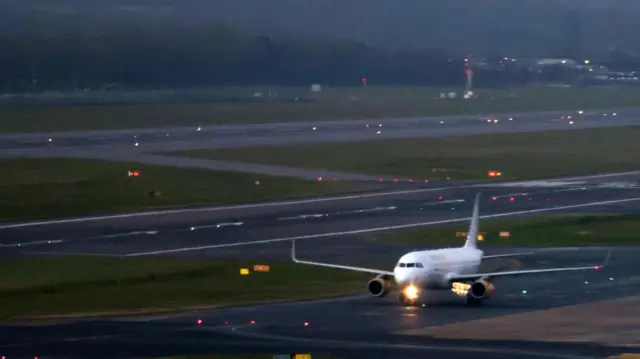 A passenger aircraft at Gatwick Airport in London.