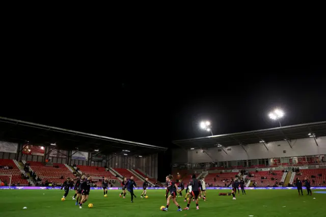 Players warm up at Leigh Sports Village