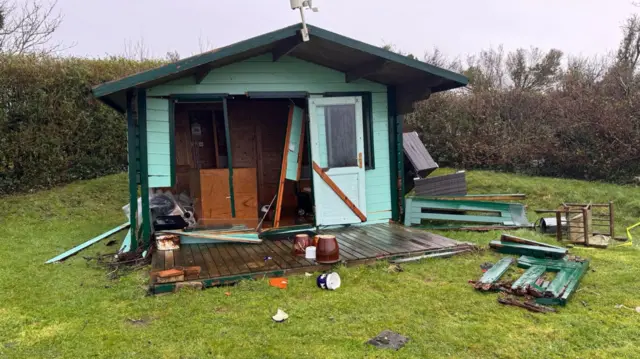 A summer cabin destroyed by winds