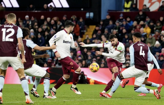 West Ham United's Lucas Paqueta has a shot that goes wide