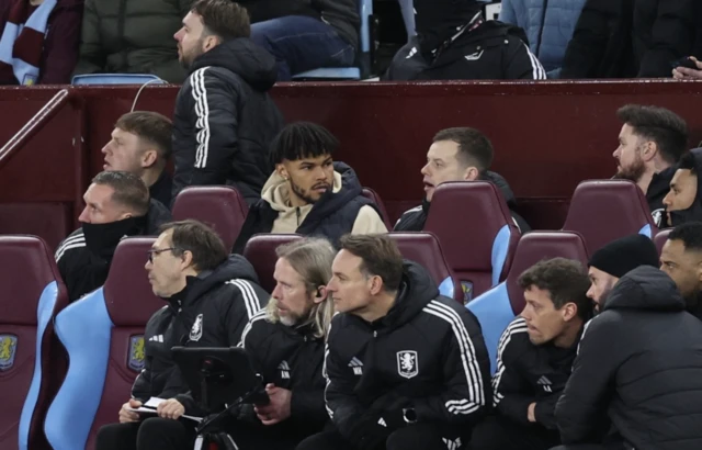 Aston Villa's Tyrone Mings on the substitutes bench