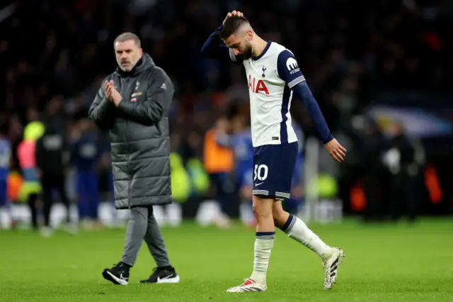 Rodrigo Bentancur of Tottenham Hotspur dejection