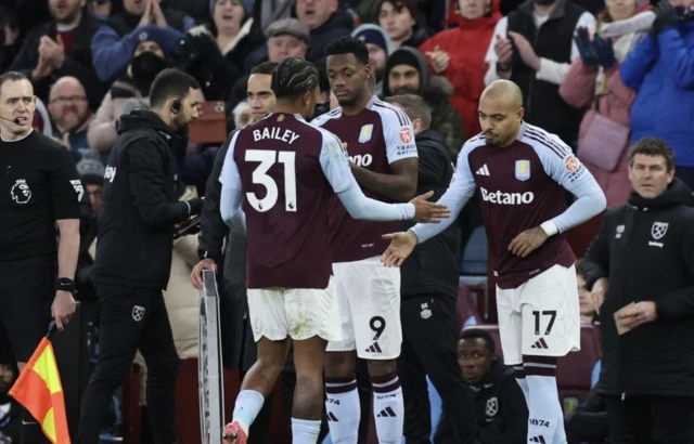 Aston Villa's Donyell Malen and Aston Villa's Jhon Duran come on as substitutes