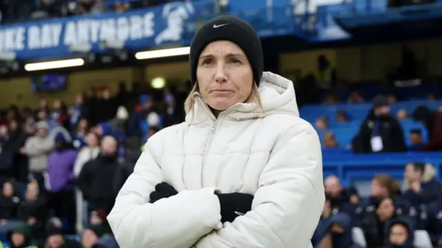 Sonia Bompastor, Manager of Chelsea, at the Barclays Women's Super League match between Chelsea FC and Arsenal FC at Stamford Bridge