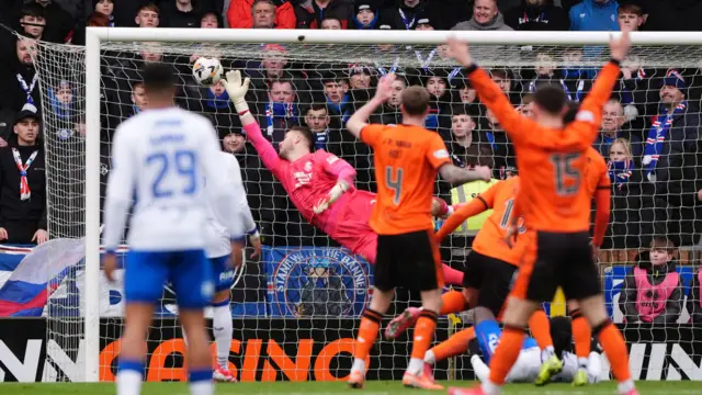 Sam Dalby scores for Dundee United against Rangers