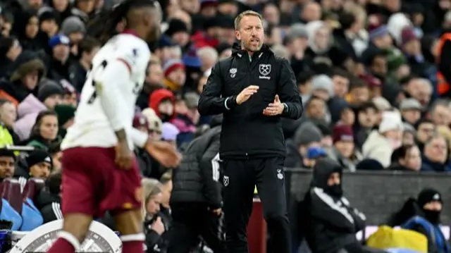 Graham Potter, Head Coach of West Ham United, reacts