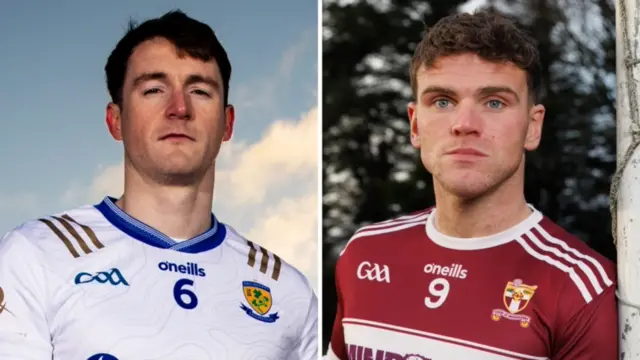 2023 All-Star Gareth McKinless (left) will be in action for Ballinderry at Croke Park with the Crossmolina team including Mayo forward Jordan Flynn (right)