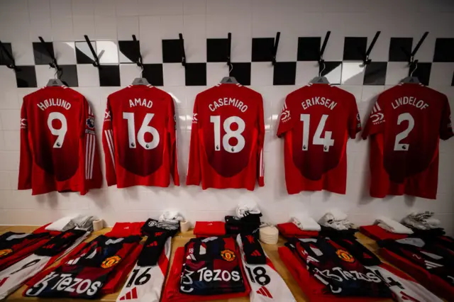 A view inside the Manchester United changing room