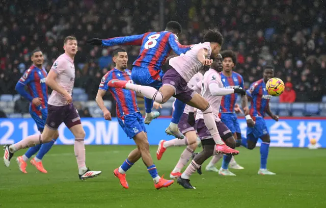 Jefferson Lerma of Crystal Palace heads the ball