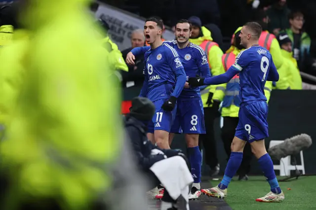 Bilal El Khannouss of Leicester City celebrates