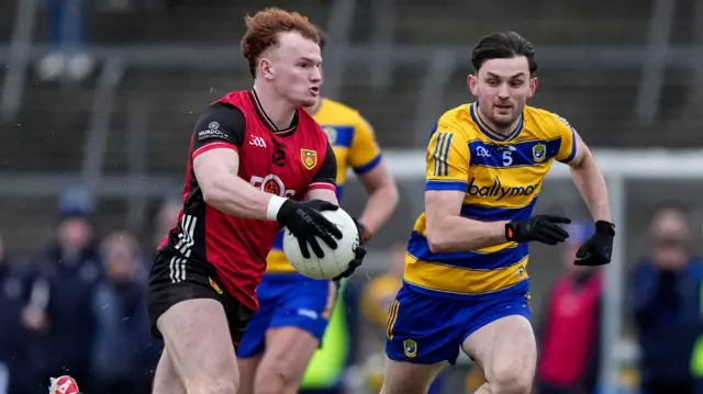 Danny Magill on the attack for Down against Roscommon