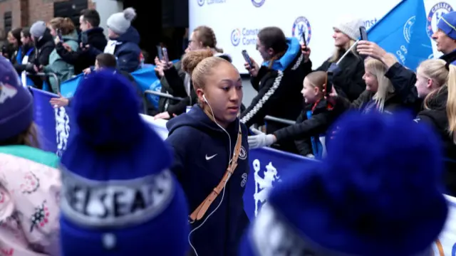 : Lauren James of Chelsea arrives at the stadium prior to the Barclays Women's Super League match between Chelsea FC and Arsenal FC at Stamford Bridge