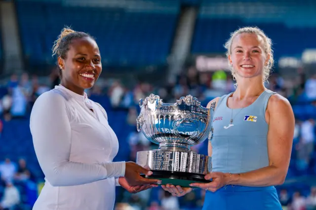 Katerina Siniakova (R) of Czechia and Taylor Townsend