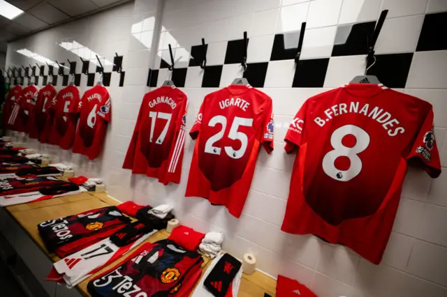 A view inside the Manchester United changing room