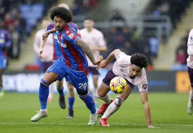 Crystal Palace's Chris Richards (left) and Brentford's Kevin Schade (right) battle for the ball.