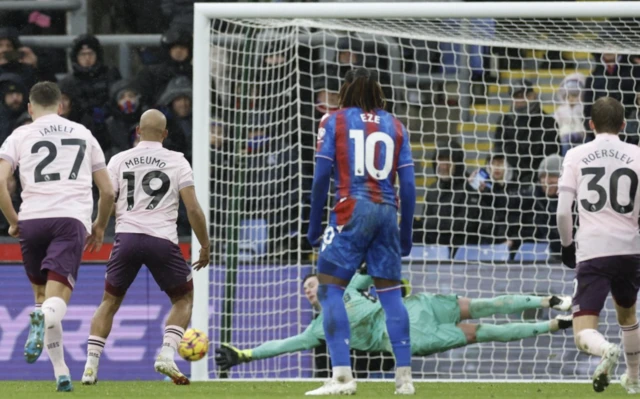 Brentford's Bryan Mbeumo misses from the penalty