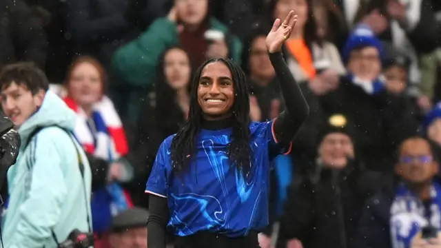 Chelsea new signing Naomi Girma is introduced to the fans ahead of the Barclays Women's Super League match at Stamford Bridge