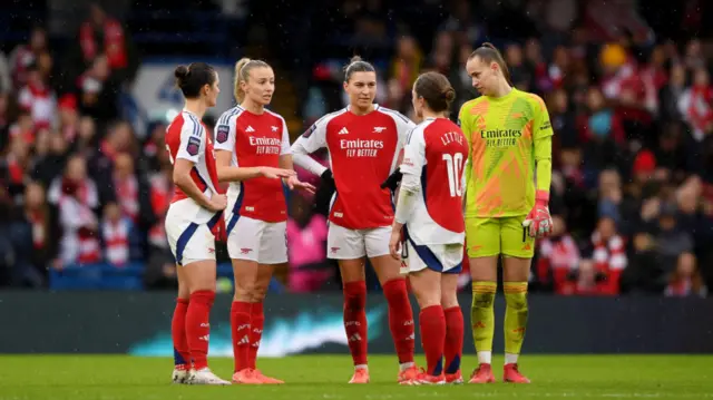 Kim Little of Arsenal talks to teammates during the Barclays Women's Super League match between Chelsea FC and Arsenal FC at Stamford Bridge