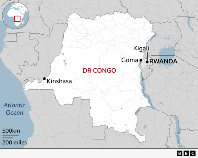 A map of DR Congo and Rwanda