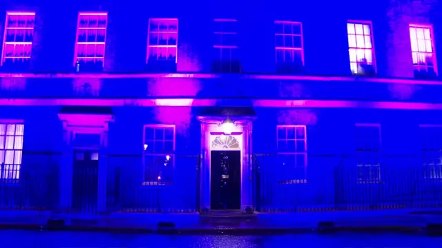 Downing Street lit up purple