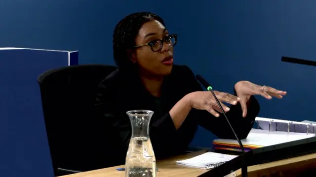 Kemi Badenoch giving evidence earlier