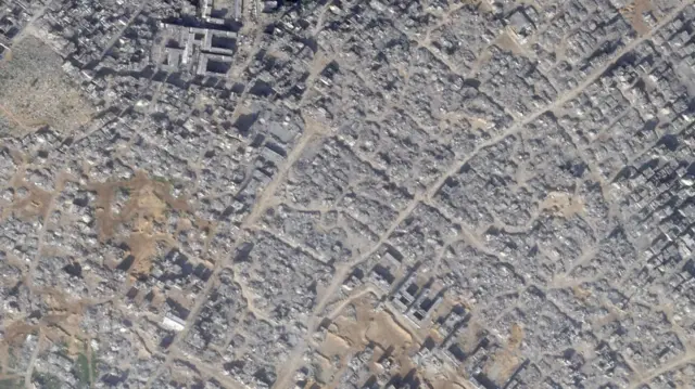 A demolished birds eye satellite view of northern Gaza