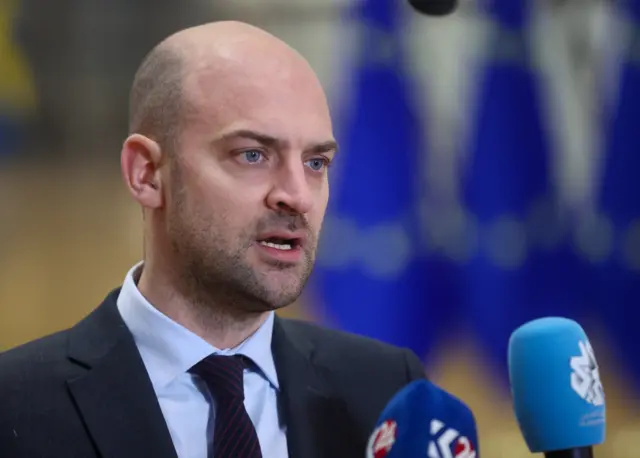 French Foreign Minister Jean-Noel Barrot speaking at a meeting of EU foreign ministers