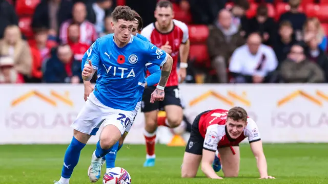 Louis Barry in action for Stockport during his loan spell at the start of the season