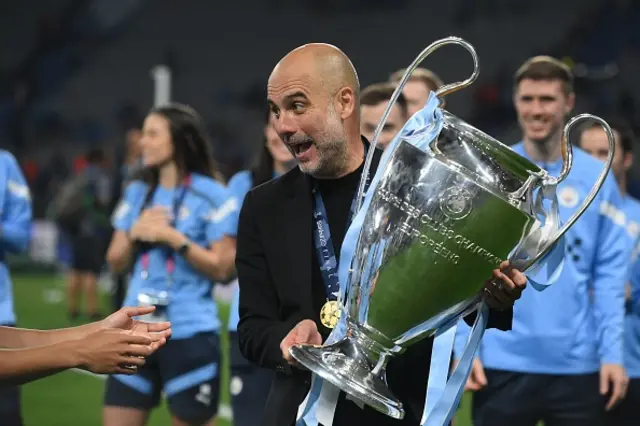 Manchester City's Spanish manager Pep Guardiola celebrates