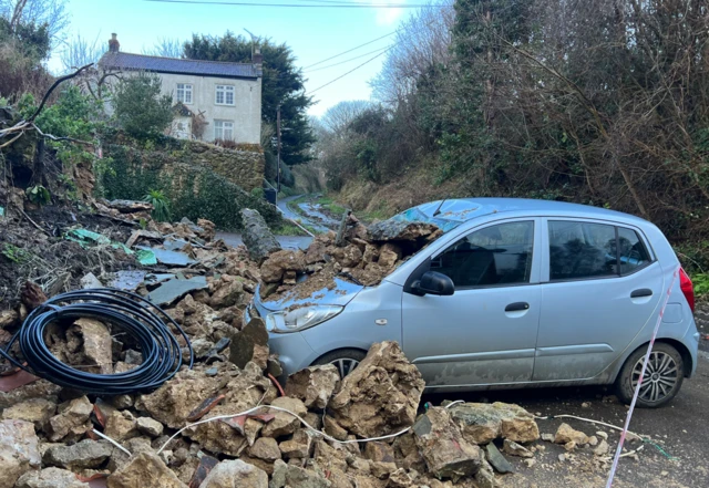 Rubble crushed the windscreen of this car in Ilminster