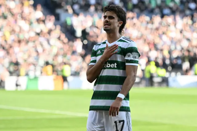 Jota celebrates after scoring for Celtic