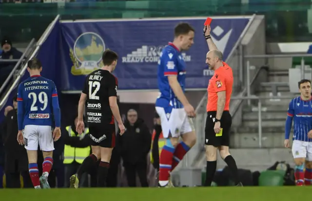 Matthew Fitzpatrick is sent off for Linfield