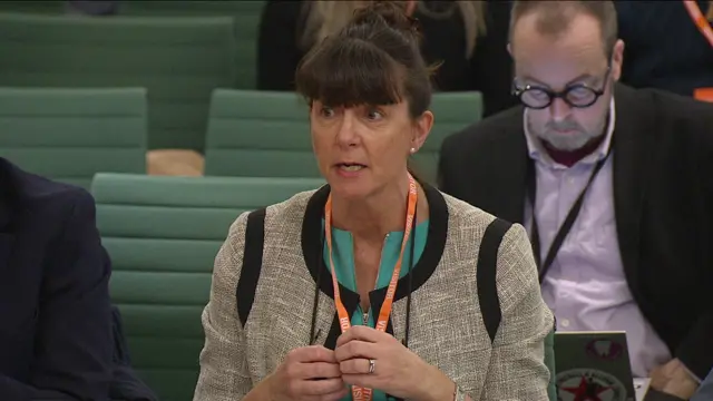 Dr Sarah Cox, wearing a grey jacket, speaks to MPs