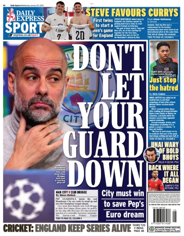 The back page of Wednesday's edition of The Daily Express