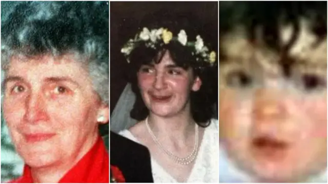 Avril Monaghan, who was pregnant with twins, her daughter Maura, the youngest victim and Avril's mother Mary Grimes