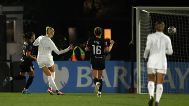 Stina Blackstenius of Arsenal scores her team's third goal during The Adobe Women's FA Cup Fourth Round match between Arsenal and Bristol City