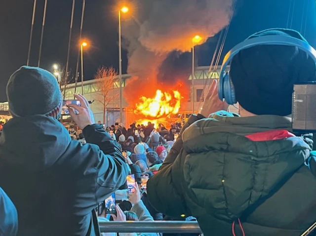 Fire outside the Etihad Stadium