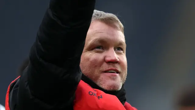 Doncaster Rovers boss Grant McCann celebrating their win over Hull City
