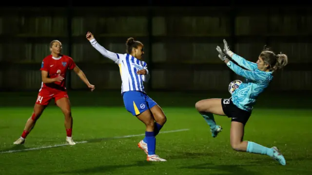 Nikita Parris of Brighton & Hove Albion scores her team's fourth goal during The Adobe Women's FA Cup Fourth Round match between Brighton & Hove Albion and Durham