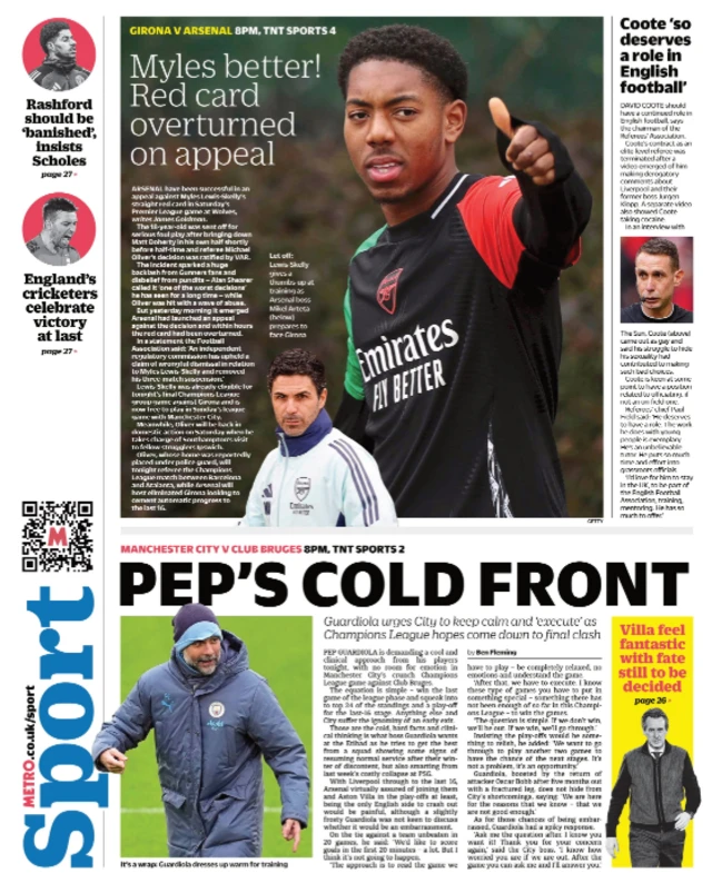 The back page of Wednesday's edition of Metro