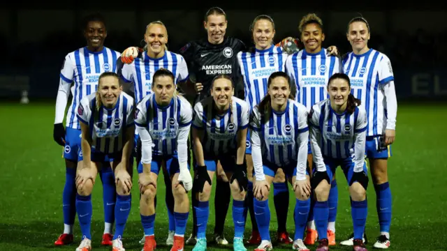 Players of Brighton & Hove Albio pose for a team photograph prior to The Adobe Women's FA Cup Fourth Round match between Brighton & Hove Albion and Durham