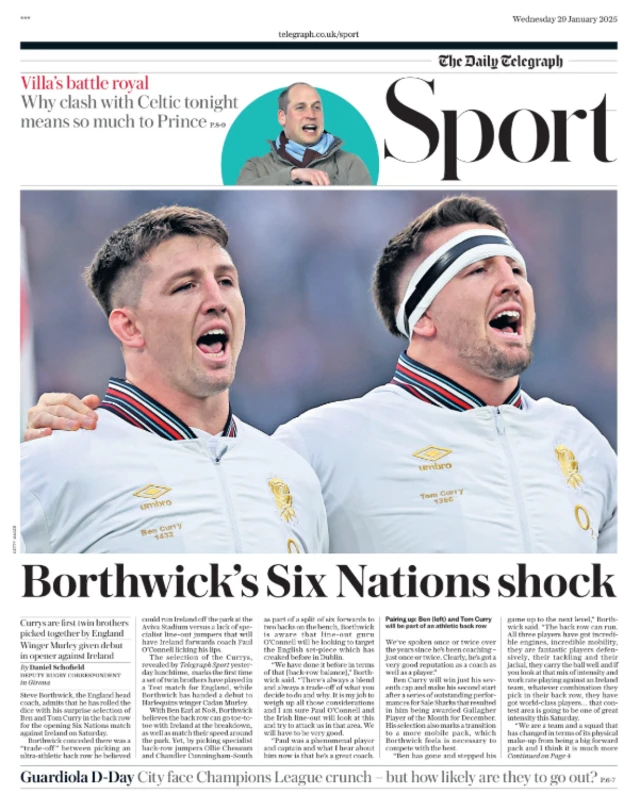 The back page of Wednesday's edition of the Daily Telegraph