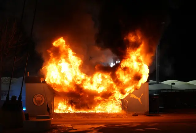 Fire outside the Etihad Stadium